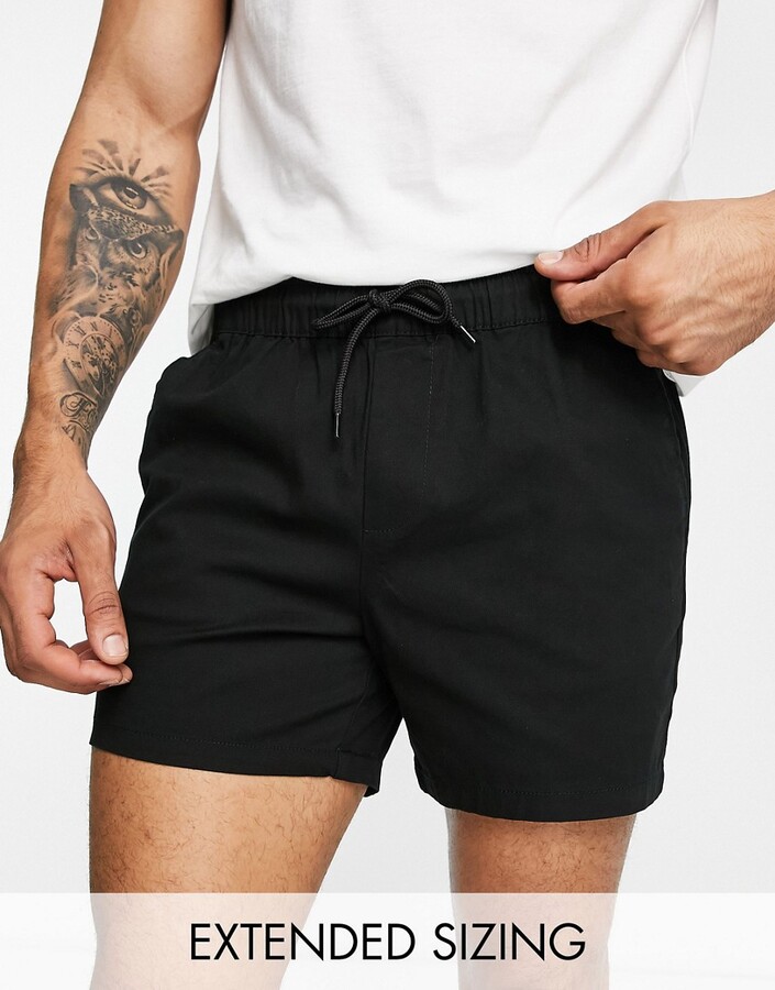 ASOS DESIGN slim chino shorts in shorter length with elastic waist in black  - ShopStyle