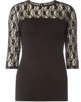Dorothy Perkins Womens **Tall Black Lace 3/4 Sleeve Top