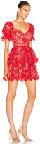 Thumbnail for your product : Self-Portrait Flower Lace Mini Dress in Fuchsia | FWRD