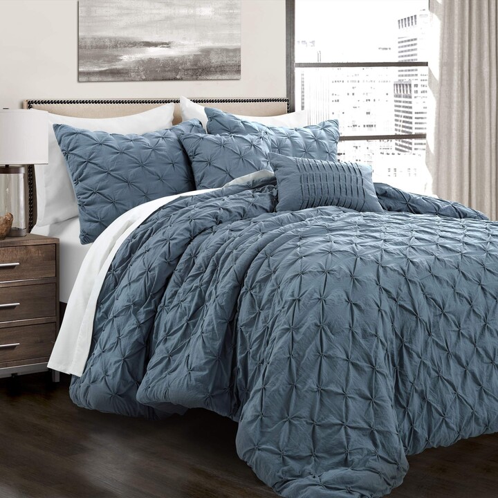 Lush Decor Ravello Pintuck Comforter Set - Luxe 5 Piece Textured Bedding Set - Traditional Glam & Farmhouse Inspired Bedroom Decor - Full/ Queen