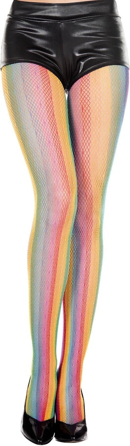 Music Legs Women’s Vertical striped rainbow fishnet tights 39009-RAINBOW