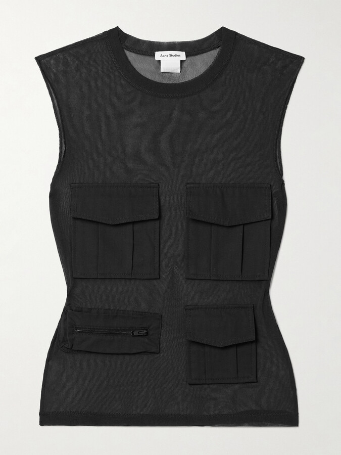 Acne Studios Cropped Paneled Cotton-trimmed Stretch-mesh Tank - Gray