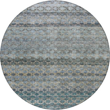 HomeRoots 8' Teal Blue Light Blue And Gray Round Striped Washable Indoor Outdoor Area Rug