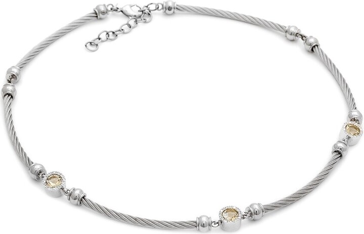 Gemstones Silver & Steel 2.37 Ct. Tw. Diamond & Lemon Quartz Necklace