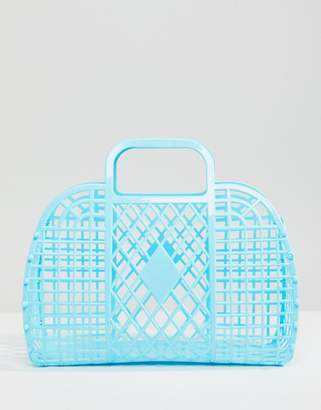 Monki Plastic Basket Bag In Blue