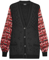 Thumbnail for your product : Just Cavalli Printed Chiffon-Paneled Wool-Blend Jacquard-Knit Cardigan