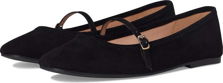 Cole Haan Yelena Scalloped Maryjane Ballet Flats Women's Shoes Black Suede : 5.5 B - Medium, Leather
