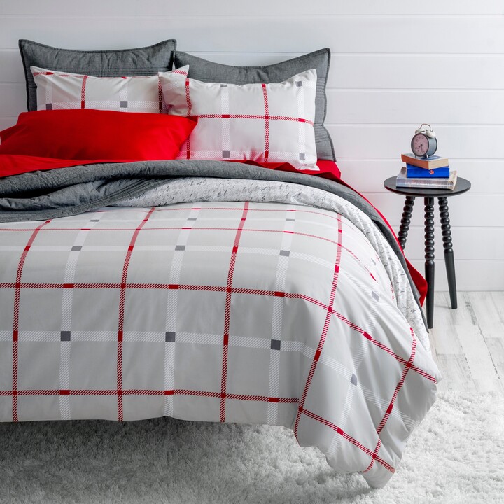 Welspun Basics Ian Reversible Plaid Percale 3 Piece Comforter Set