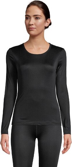 Lands' End Women's Silk Interlock Thermal Long Underwear Top Base Layer  Crewneck Shirt - X-Small - Black - ShopStyle