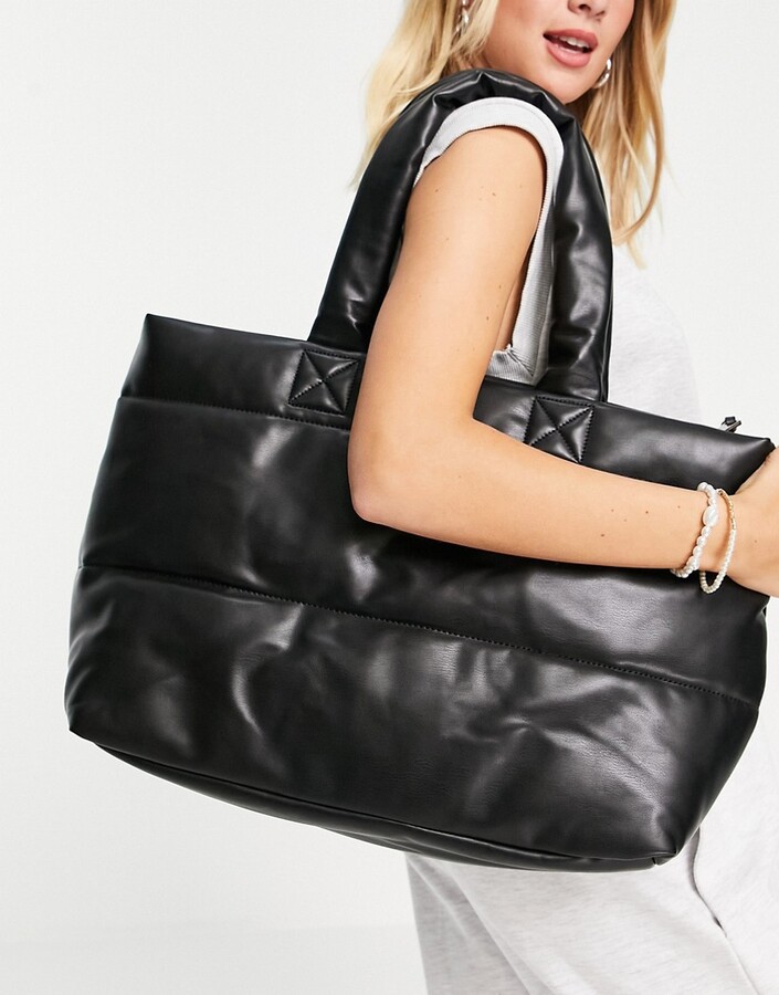 Topshop large quilted tote bag in black - ShopStyle