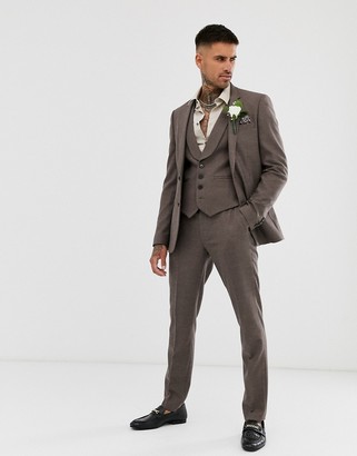 ASOS DESIGN wedding skinny suit waistcoat in soft brown twill
