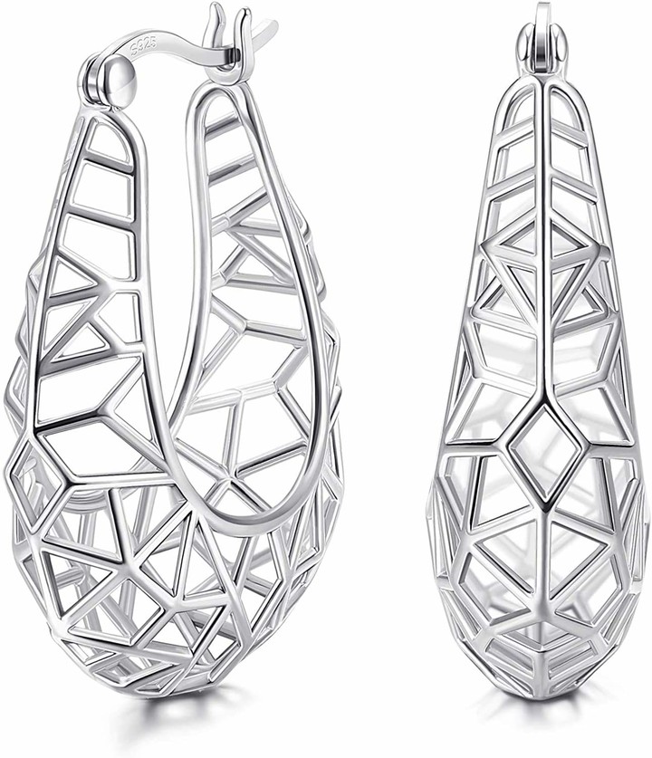 Milacolato Sterling Silver Hoop Earrings Textured Filigree Round Earrings for Women