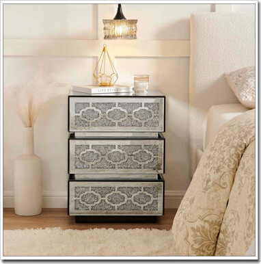 17 Stories Side Table with 3 Drawers Silver Accent End Table with Crushed Diamonds for Bedroom Dorm and Living Room