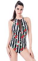 Thumbnail for your product : Seanami Dazzling Vintage Women One Piece High Neck V-Neckline Mesh Ruched Swimsuit