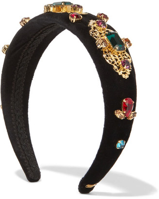 Dolce & Gabbana Embellished Velvet Headband - Black