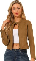 Thumbnail for your product : Allegra K Women's Faux Suede Jacket Stand Collar Zip Up Long Sleeve Motorcycle Biker Coat Black M