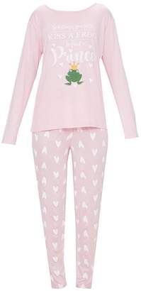 PrettyLittleThing Pink Long Sleeve Frog Prince Valentines PJ Set