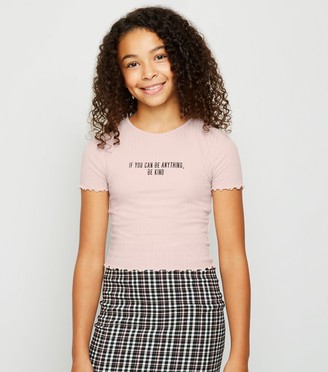 New Look Girls Ribbed Be Kind Slogan T-Shirt