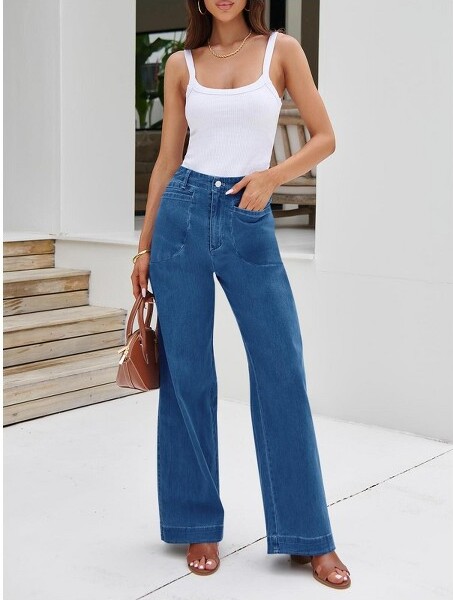 Imily Bela ImilyBelaWomensWideLegJeansHighWaistedStretchyBaggyLooseDenimCasualPantswithPocketsJeanBlue02