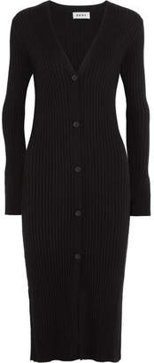 DKNY Ribbed Silk, Wool And Cashmere-blend Cardigan - Black