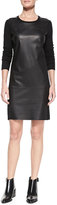 Thumbnail for your product : Vince Leather-Paneled Long-Sleeve Wool Dress