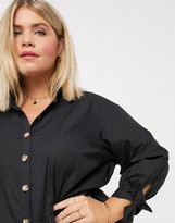 Thumbnail for your product : ASOS DESIGN Curve grandad collar button through mini smock dress with tie sleeve