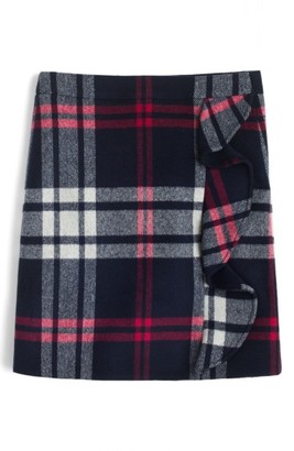 J.Crew Petite Women's Plaid Ruffle Double-Serge Wool Mini Skirt