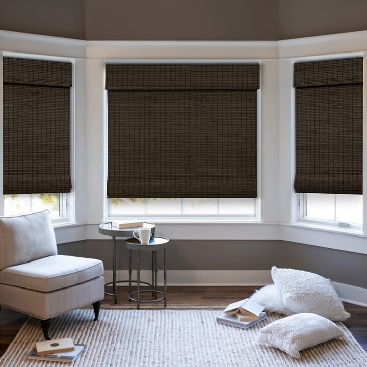 Natural Woven Light Filtering Cordless Bamboo Roman Shades for Windows, 23.5 in. W x 60 in. L, Onyx