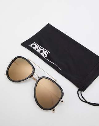 ASOS Design DESIGN aviator sunglasses in black with smoke flash