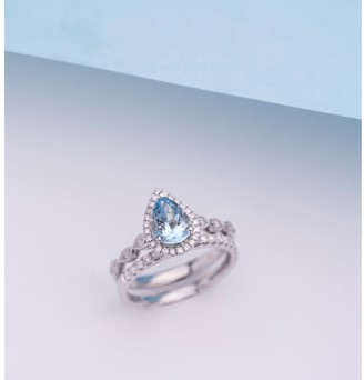 14K WG Aquamarine & Diamond Bridal Set Ring by Anika and August - White