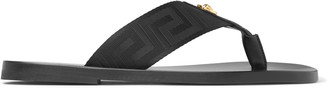 Versace Logo-Embellished Leather And Webbing Flip Flops
