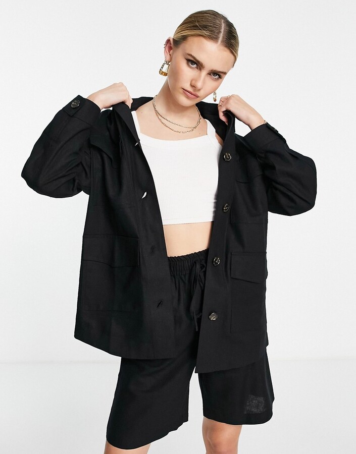 Topshop linen shacket in black ShopStyle Jackets - Main Image