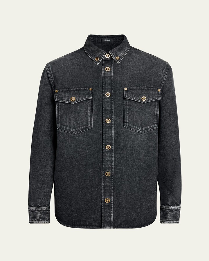 Versace Men's Stonewashed Denim Overshirt