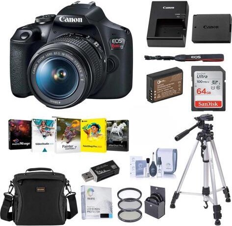 Canon EOS Rebel T7 DSLR Camera with EF-S 18-55mm Lens Complete Bundle with Bag, Battery, Charger, Filter Kit, Tripod, 64GB SD Card and Accessories