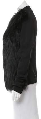 Elie Saab Fur-Paneled Long Sleeve Cardigan w/ Tags Black Fur-Paneled Long Sleeve Cardigan w/ Tags