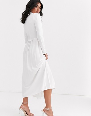 ASOS DESIGN Long sleeve midi shirt dress with pleated skirt and buckle detail