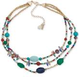 Thumbnail for your product : lonna & lilly Gold-Tone Multicolor Bead Triple Row Collar Necklace, 16" + 3" extender
