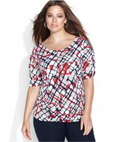 Thumbnail for your product : Alfani Plus Size Short-Sleeve Printed Ruched Top