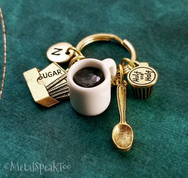 Etsy Coffee Keychain Small Cup Keyring With Cream Charm Lover Gift Sugar Girlfriend Spoon