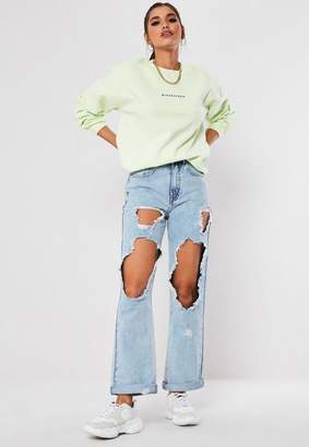 Missguided Blue Open Thigh Rip Boyfriend Fit Jeans