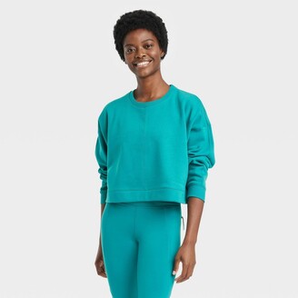 Women's Cotton Fleece Crewneck Cropped Sweatshirt - All in Motion™  Turquoise Green XXL - ShopStyle