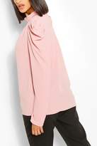 Thumbnail for your product : boohoo Ruched Neck Puff Sleeve Blouse