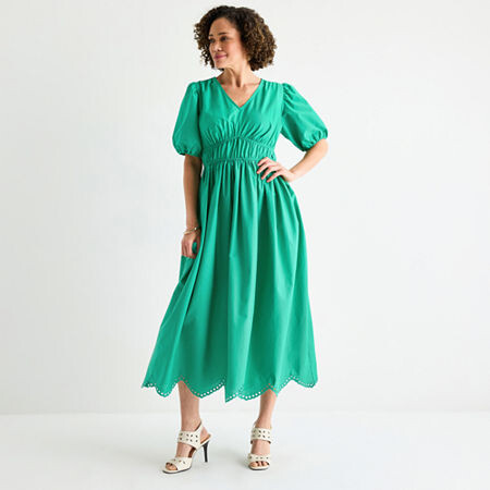 Liz Claiborne Womens Short Sleeve Midi A-Line Dress