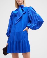 Thumbnail for your product : Alice + Olivia Karena Bow-Neck Tiered Babydoll Dress