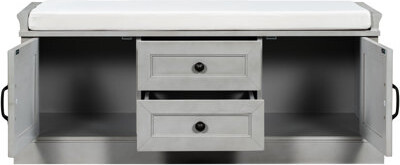 Storage Bench With 2 Drawers & Cabinets. Solid Wood, Removable Cushion For Entry, Living Room, Hallway, Multipurpose Furniture And Laundry
