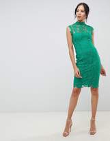 Thumbnail for your product : Paper Dolls Tall high neck lace midi dress in emerald green