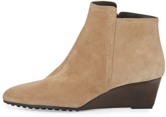 Tod's Suede 50mm Wedge Bootie, Light Stone