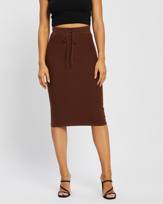 Atmos & Here Atmos&Here - Women's Brown Midi Skirts - Ariel Textured Knit Skirt - Size 8 at The Iconic
