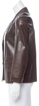 Donna Karan Leather Notch-Lapel Blazer