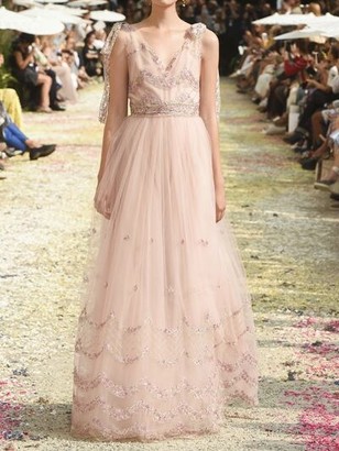 Luisa Beccaria Embroidered Tulle Long Dress